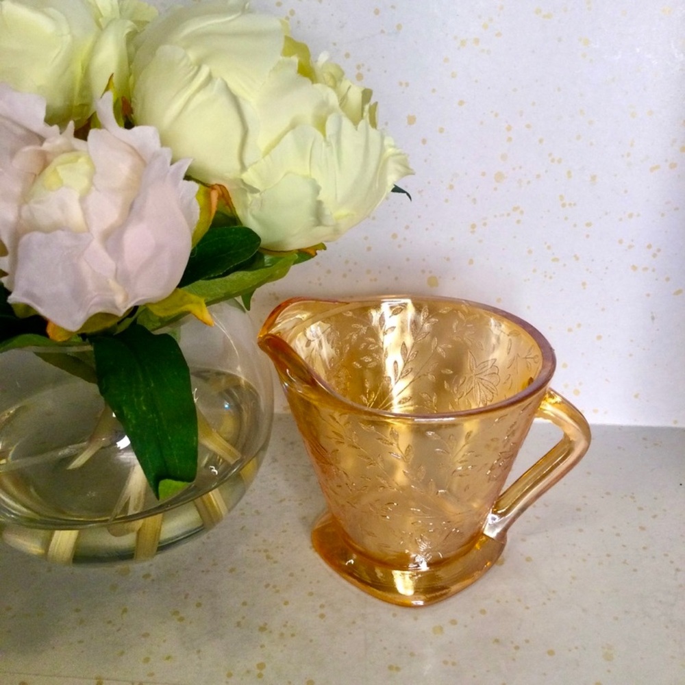 Gold Iridescent Floragold "Louisa" Depression Glass Jeannette Glass Creamer